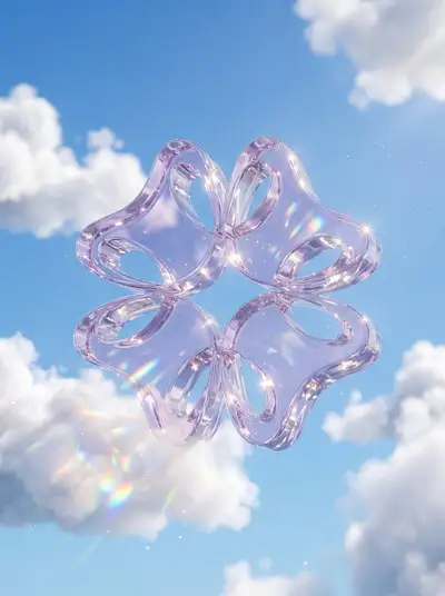 Crystal glass logo floating in clouds concept