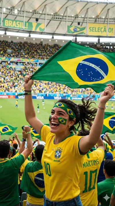 Brazilian Fan Cheering at Soccer Match