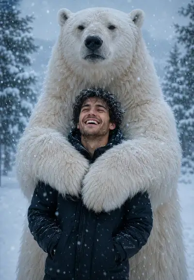 Polar Bear Hug in Snow