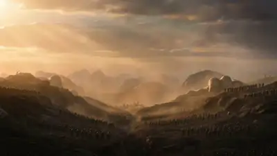 Mountain-Sized Stone Giants at Sunrise