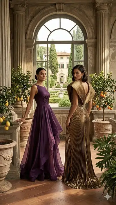 Elegant Women in Italian Loggia Fashion Photo