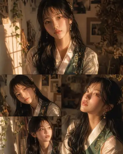 Portrait élégant d'une femme coréenne en hanbok moderne