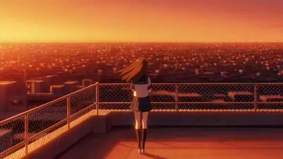 Anime Rooftop Sunset Scene
