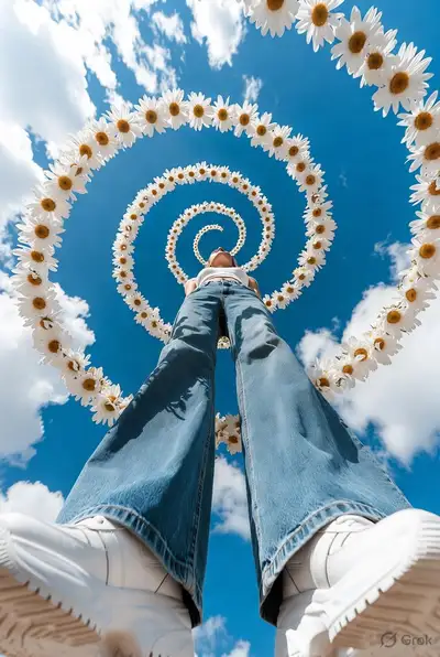 Surreal Low-Angle Fashion Photo with Daisy Spiral