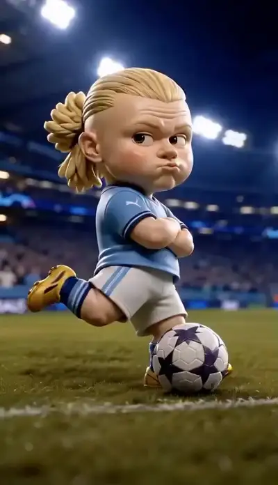 ぽっちゃり幼児サッカー選手カリカチュアの3Dアニメーションプロンプト