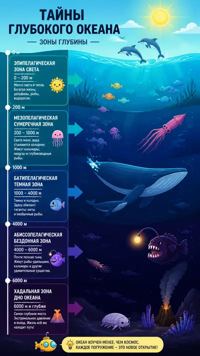 Ocean Depth Zones Kurzgesagt-Style Infographic