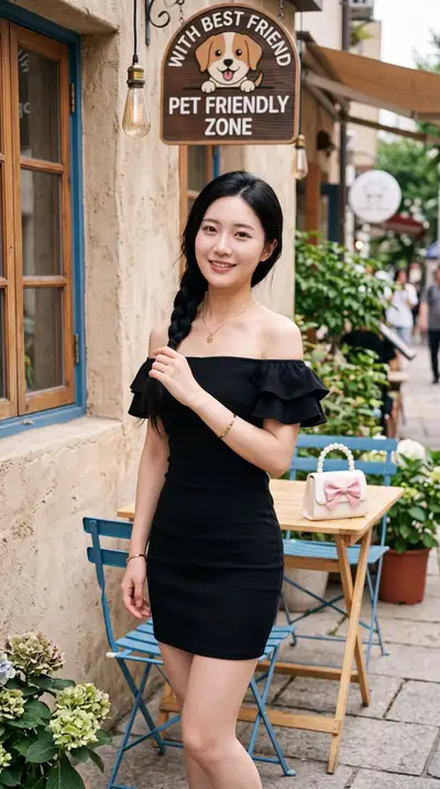 咖啡馆露台侧辫肖像