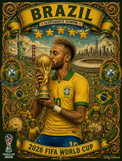 Neymar World Cup trophy vintage poster illustration