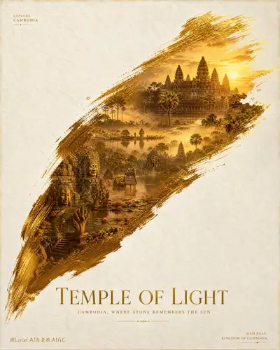 Ultra-Premium Cambodia Tourism Poster with Golden Brushstroke