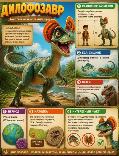 Children's Educational Poster: Pixar 3D Dilophosaurus