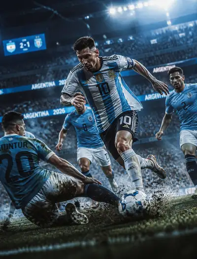 Argentina 2026 striker dribble action football photo