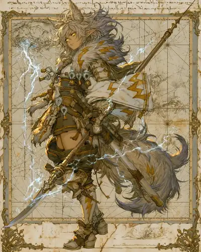 Fantasy fox spirit warrior character concept art
