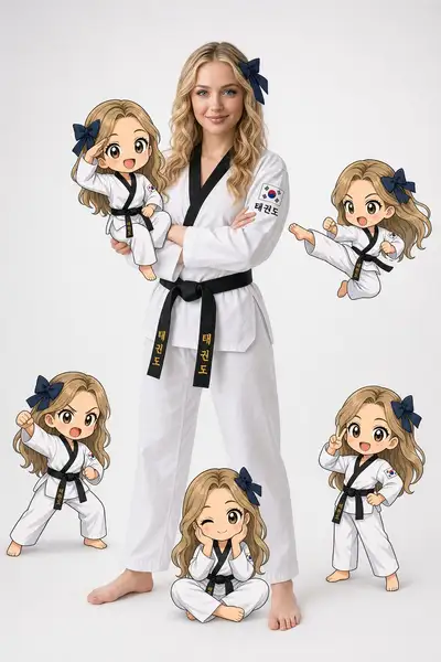 Taekwondo Dobok Woman with Chibi Versions