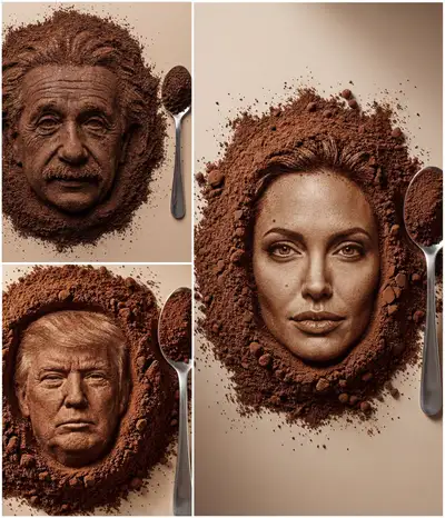 Gesichtsabdruck in Kaffeesatz gepresst