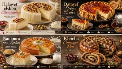 Prompt für ein Poster mit hybriden Desserts aus dem Nahen Osten
