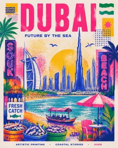 Bold risograph-style travel poster template for any city