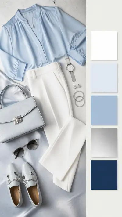 Luxury flat lay fashion outfit with color palette panel