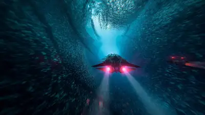 Submersible Thruster Flythrough Cinematic Prompt