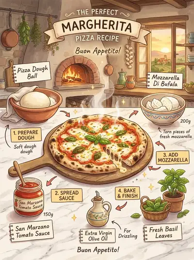 Studio Ghibli Style Margherita Pizza Recipe Infographic