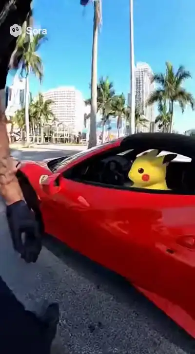 フェラーリを運転するピカチュウを取り締まる警官の動画