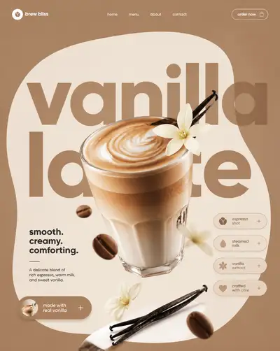 Minimalist Swiss-style advertising poster for a vanilla latte