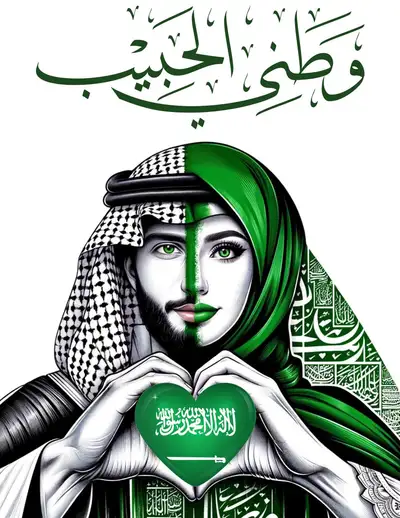 Saudi Flag Heart with Traditional Attire