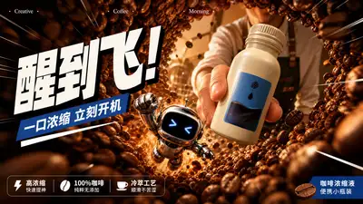 Coffee Wake-Up Robot Advertisement Prompt