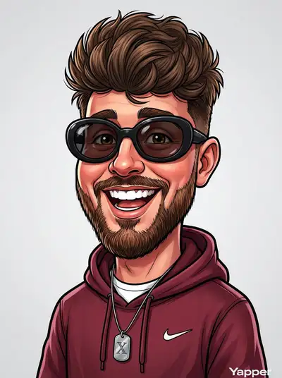 Cartoon Caricature Portrait of Excited Bearded Man