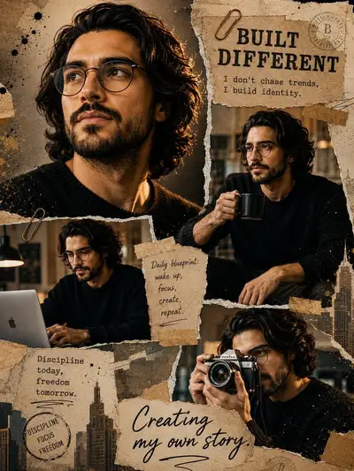 Affiche collage façon scrapbook d'un homme barbu motivant