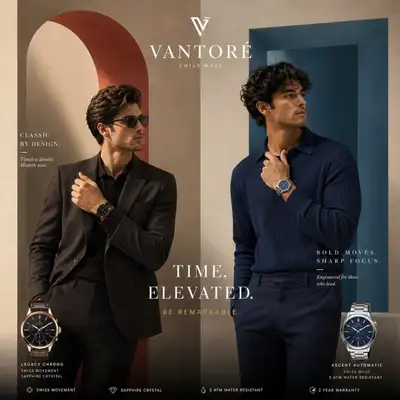 Luxury split panel watch campaign with two models