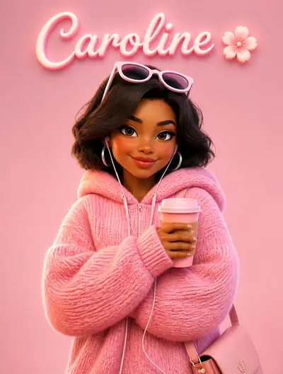 Cute Pixar-style 3D portrait with pastel pink aesthetic