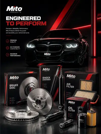 High-contrast automotive parts commercial layout