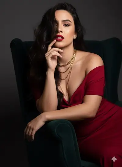 Luxury editorial fashion portrait with dramatic studio lighting
