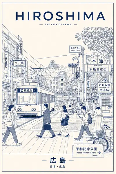 Minimalist Hiroshima Travel Poster Prompt