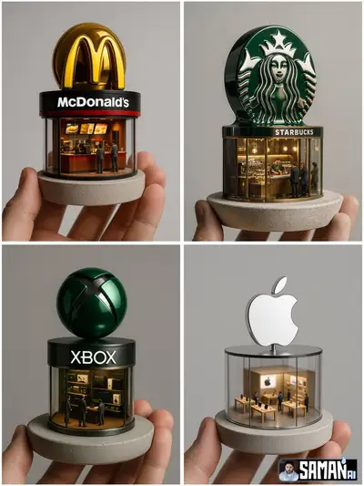 Miniature glossy brand store trophy in hand