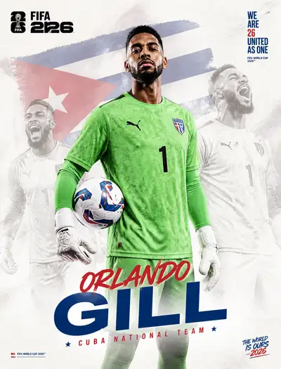 Confident goalkeeper poster with national flag backdrop