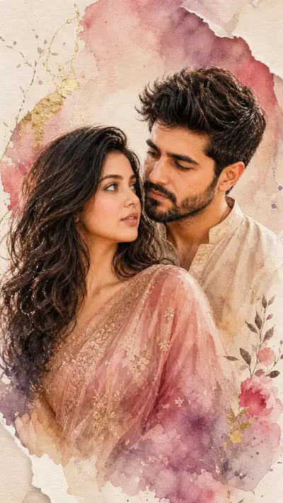 Romantic Watercolor Portrait with Gold Accents