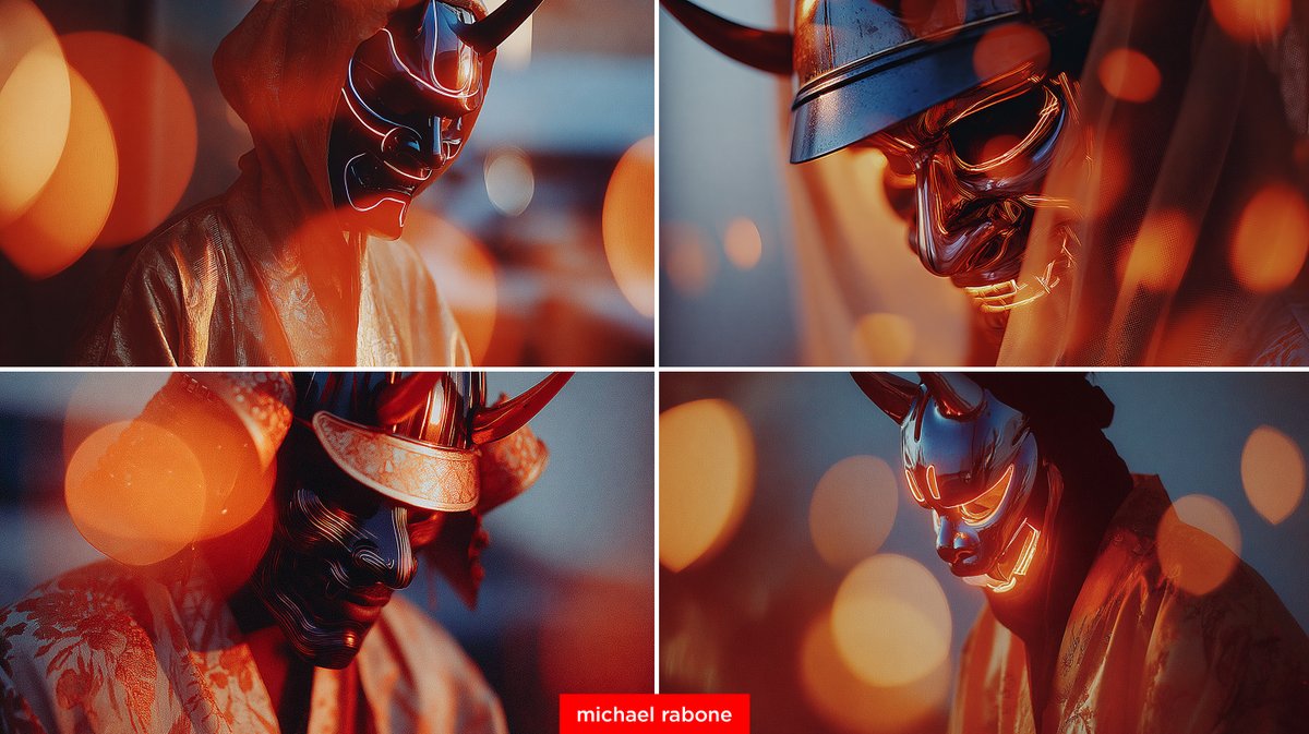 Mecha Samurai with Holographic Oni Mask - Midjourney Prompt