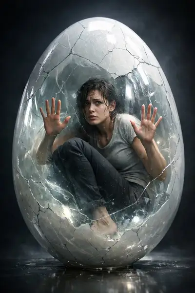 Surreal Conceptual Portrait: Woman in Cracked Egg