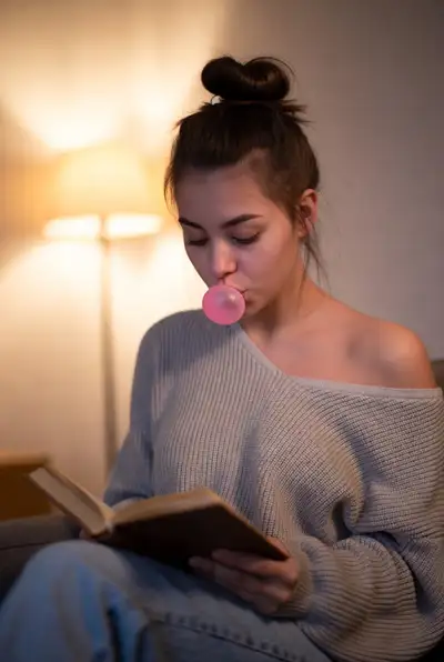 Cozy Indoor Portrait with Bubble Gum