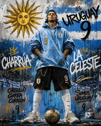 Street art poster of a legendary Uruguayan football striker