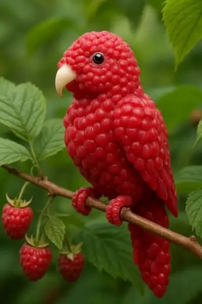 Raspberry Fruit Parrot in Tree