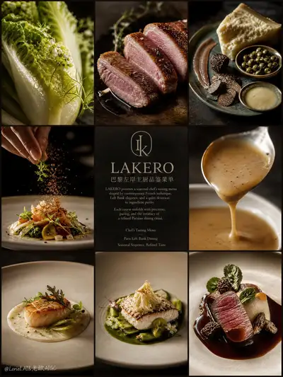 LAKERO Paris Left Bank tasting-menu 9-panel poster