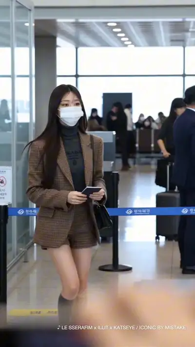 Cena de controle de passaporte no aeroporto com ídolo de K-pop estilo foto de fã