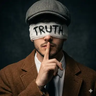 Dramatic Portrait of Man with 'TRUTH' Blindfold