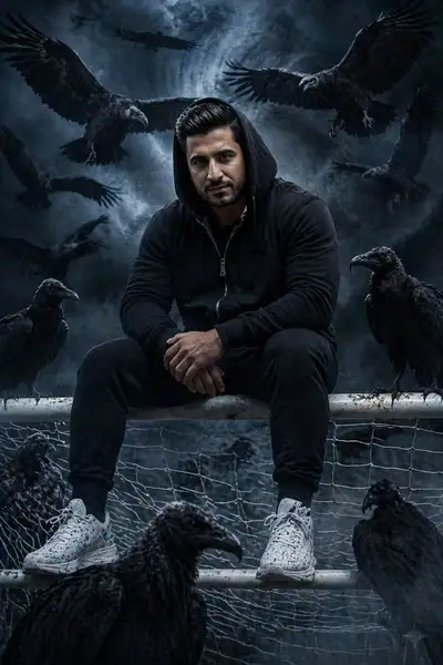 Cinematic Portrait of South Asian Man with Vultures