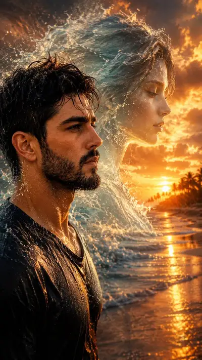 Cinematic Ocean Romance Portrait at Sunset