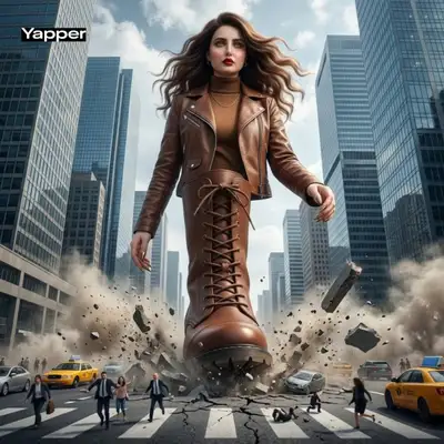 Giant Woman Walking Through City
