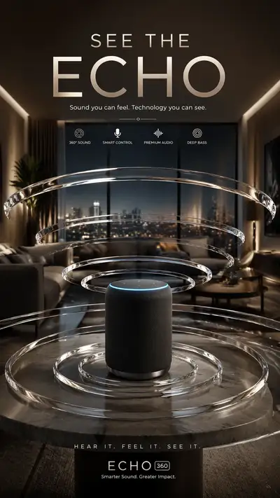 Premium smart speaker poster with crystal echo rings