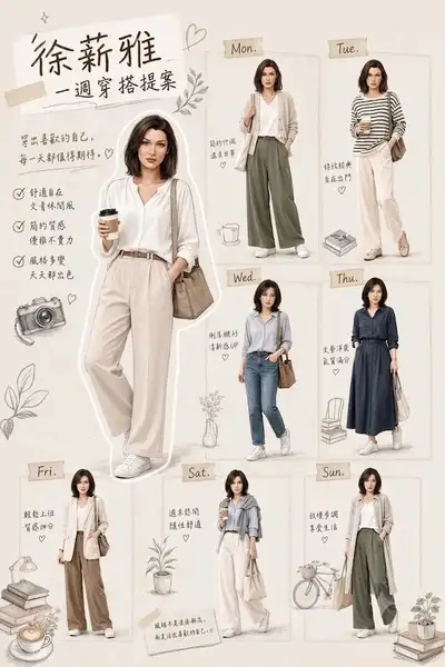 Weekly outfit guide poster illustration with Bella Hadid